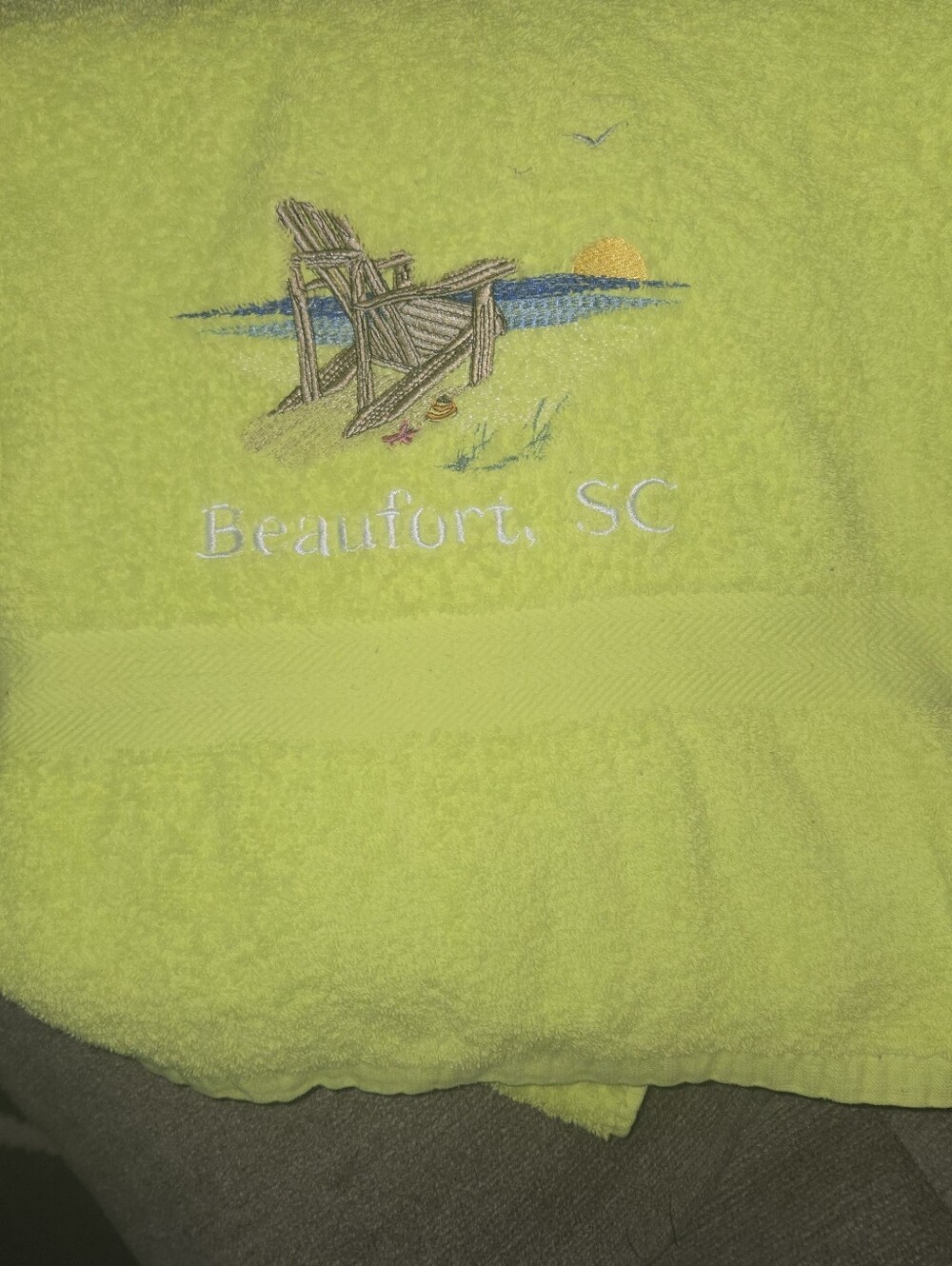 Beaufort SC Embroidered Beach Towel - Lime Green- EUC